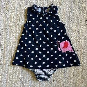 Carter's Blue and White Star One Piece with Pink Elephant